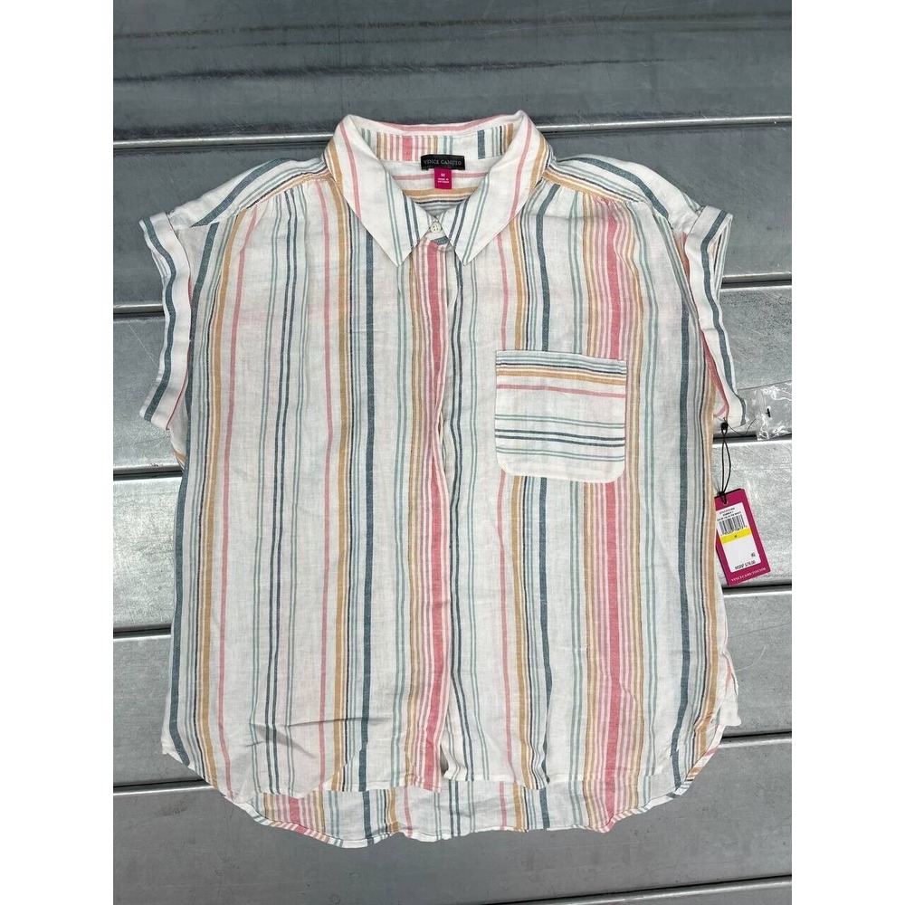 Vince Camuto Button Up Shirt Womens Medium Summery Linen Blend Comfortable Top